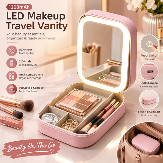 Portable Makeup Storage Box with LED Light Mirror (UAE Delivery Time: 1-3 Days)